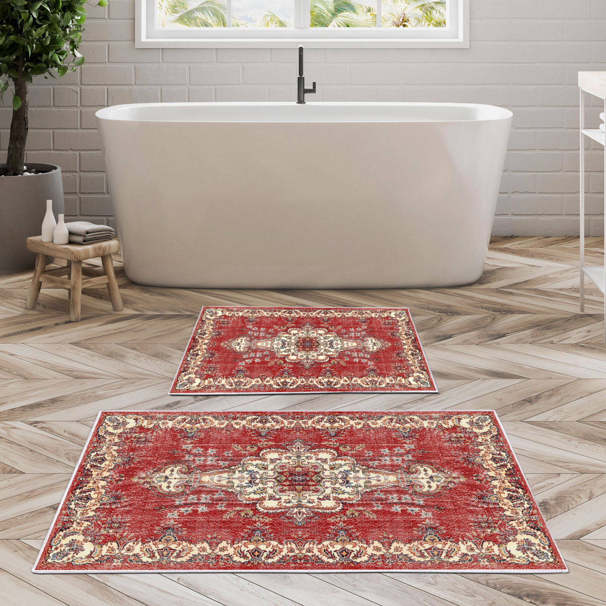 East Urban Home Deltha Floral 2 Piece Bath Rug Set | Wayfair
