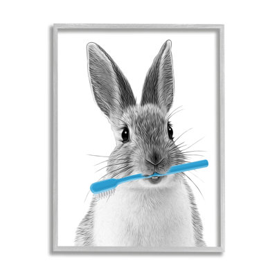 «Bunny Toothbrush Bathroom Animal on Wood» par Annalisa Latella, impression