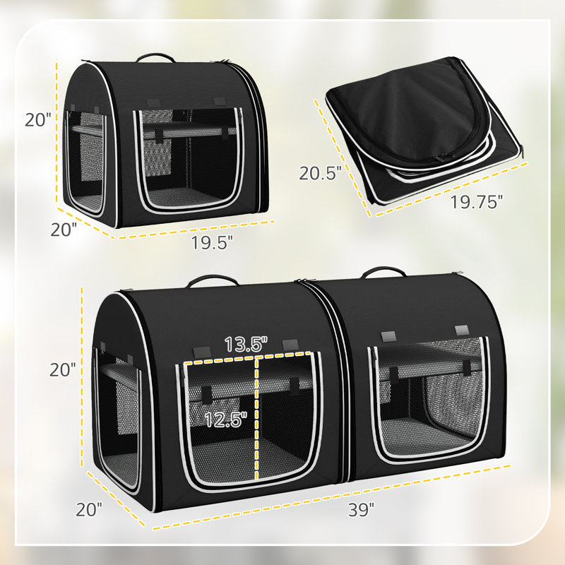Tucker Murphy Pet™ 39" Portable Soft 2 Sided Pet Cat Carrier w/ Divider, Black