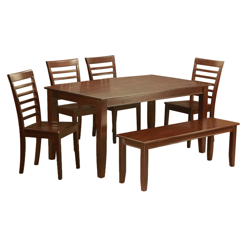 6 pièces de table de cuisine et chaises de salle à manger contenant une table rectangulaire et 4 chaises de salle à manger avec banc, acajou