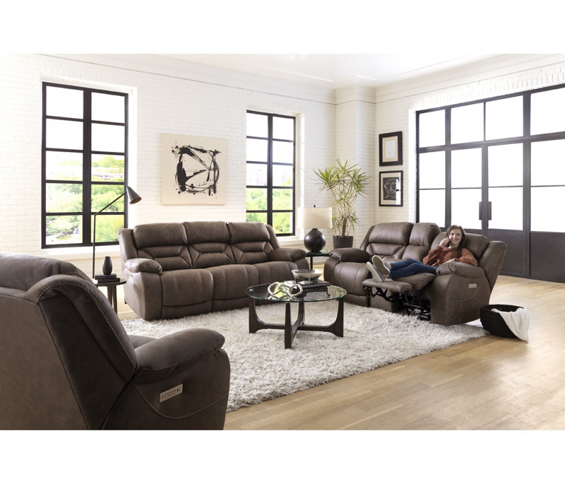 Causeuse inclinable avec accoudoirs coussinés de 78 po Bobbetta, Polyester brun
