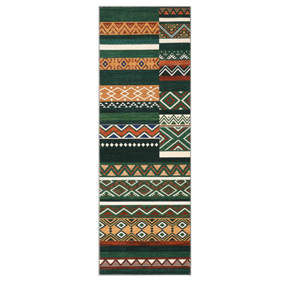 Geometric Machine Washable Rug for Living Room Bedroom Striped Non-Slip Low Pile Rubber Backing Area Rug for Playroom Office Kitchen Dining Room Dorm and Bedside Decor