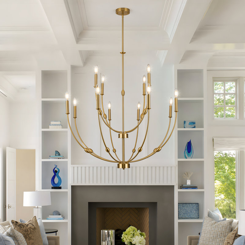 12- Light Large Chandelier For High Ceilings, 35 Inch 2-tier Candle Style Rustic Hanging Light Fixture For Living Room Foyer Entryway