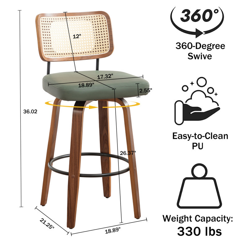 Swivel Bar Stool, Counter Stool (66.8cm Seat Height), Green