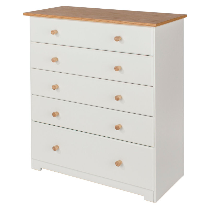 Ainsa 5-Drawer Chest of Drawers, Soft White Paint, Oak-Effect Top