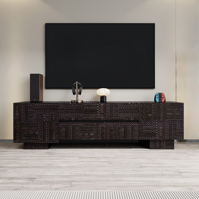Meuble télé moderne et minimaliste, H 21,65 po x L 86,61 po x l 15,75 po, Marron foncé