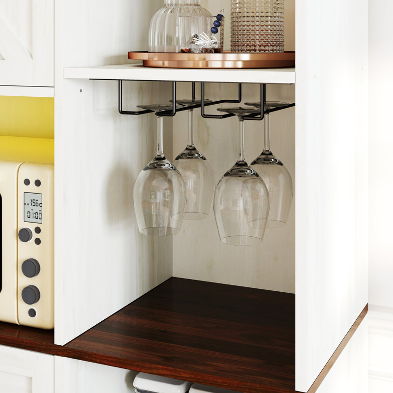 Armoire de cuisine de 71 po de style avec tiroir, tablettes latérales et support antique avec porte de rangement, support en verre, solution spacieuse rustique