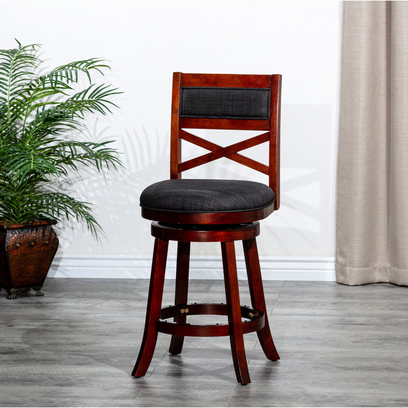 Bar Stool With Cherry Textured Finish, Charcoal Seat Height , Cherry, Fabric - Versatile And Chic Seating