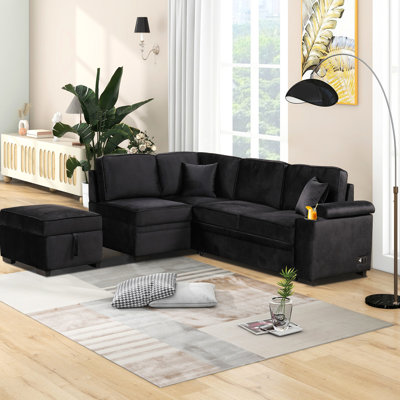 Lit gris en forme de L, 2 en 1 coulissant, 83,29 po pour le salon, la chambre à coucher et un appartement avec forme de rangement, chambre à coucher, pièce