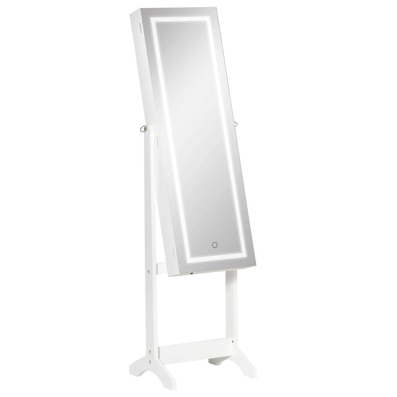 Armoire à bijoux sur pied avec éclairage à DEL, organisateur de bijoux verrouillable avec miroir pleine longueur et 4 angles réglables