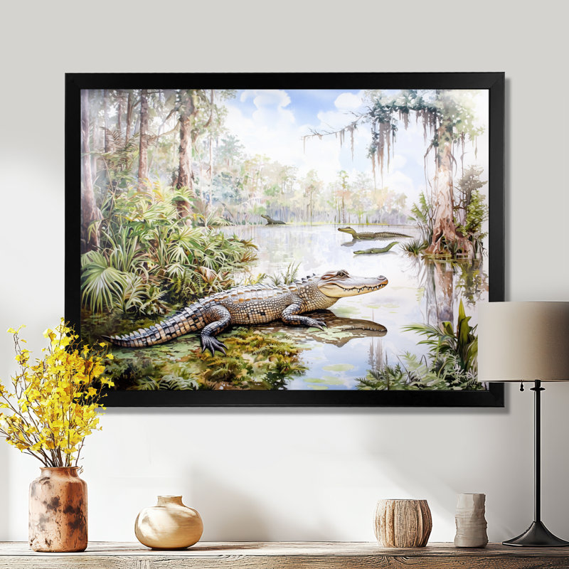 Crocodile antique II - impression murale de crocodile, H 12 po x l 20 po, Reproduction encadrée d'une seule photo sans pass
