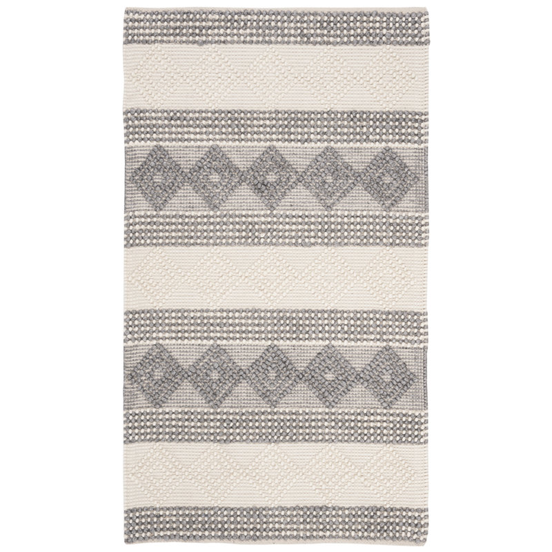 Tapis en laine / coton tissé à la main jacquard en ivoire / gris jacques, Rectangle 2 pi x 3 pi