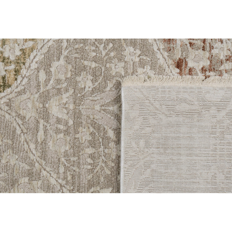 Tapis oriental en polyester tissé à la machine en beige, Rectangle 9 pi x 12 pi