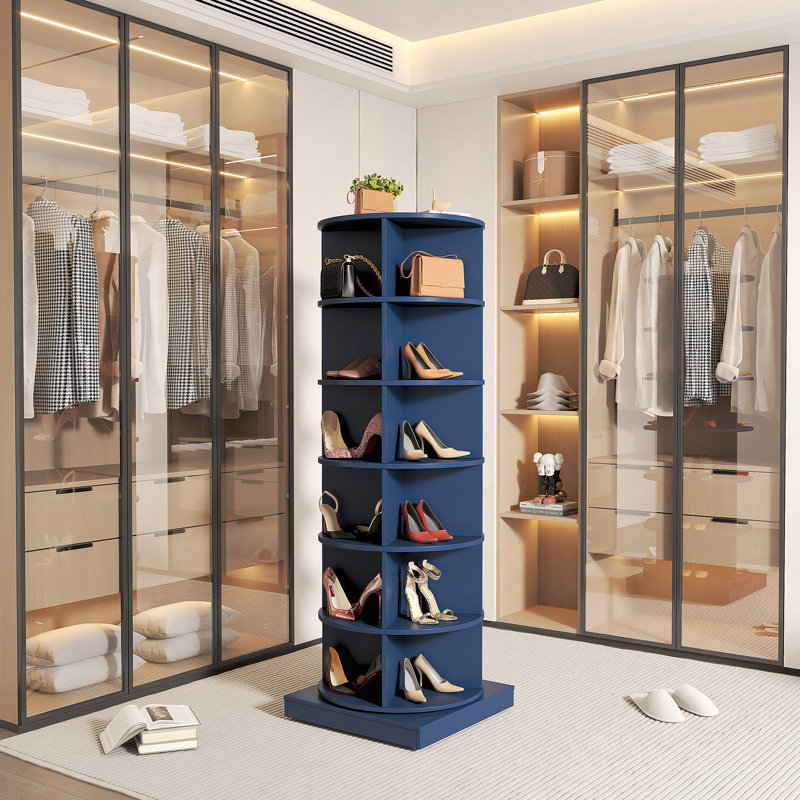 Blue 360 Rotating Shoe Cabinet 6 Layers, Blue, 56.24" H x 23.72" W x 23.72" D