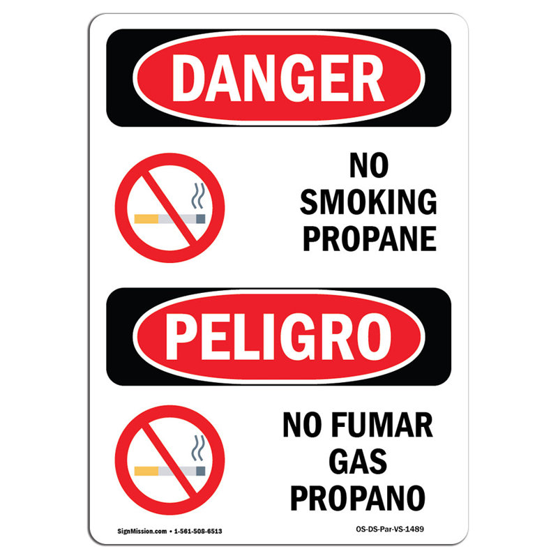 Signe de danger de fumer au propane «no smoking», H 18 po x l 12 po x P 0,1 po