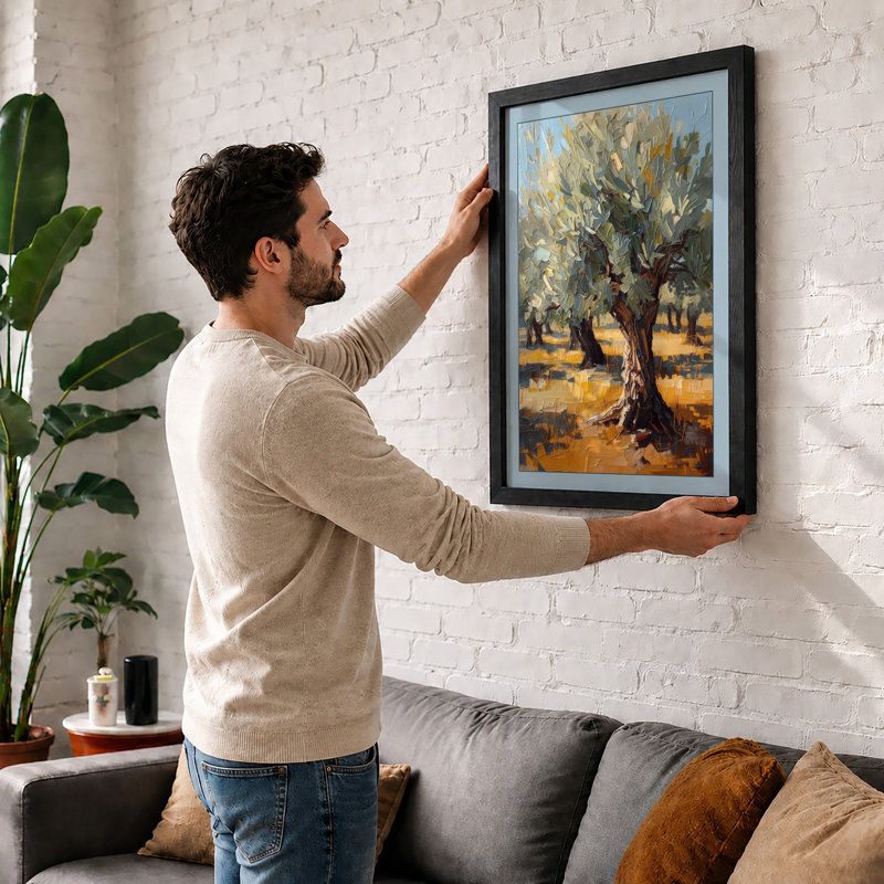 Ancient Olive Tree Rustic - Framed Print, A2 - 59.4 x 42.0 cm, Walnut
