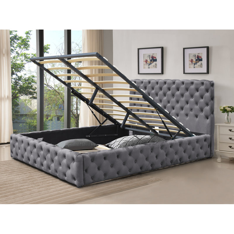 Marlene Upholstered Ottoman Storage Bed, Grey