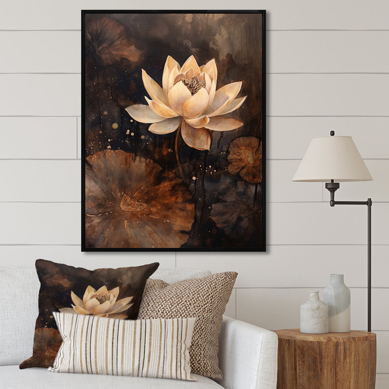 " Rustic Lotus Serenity I " Print, Silver Picture Framed, 32" H x 24" W