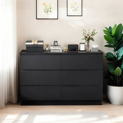 Commode 6 tiroirs, commode moderne pour la chambre à coucher avec comptoir spacieux, armoire de rangement en bois avec poignées dissimulées et 6 tiroirs profonds pour la chambre à coucher, le salon, le vestibule