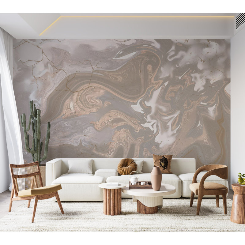 Murale pelez et collez - mélange de peinture beige et blanc, L 82 po x l 115 po