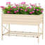 Lit de jardin surélevé avec structure en acier galvanisé, tablette de rangement et doublure de lit, jardinière surélevée avec pieds pour légumes, fleurs, herbes, crème