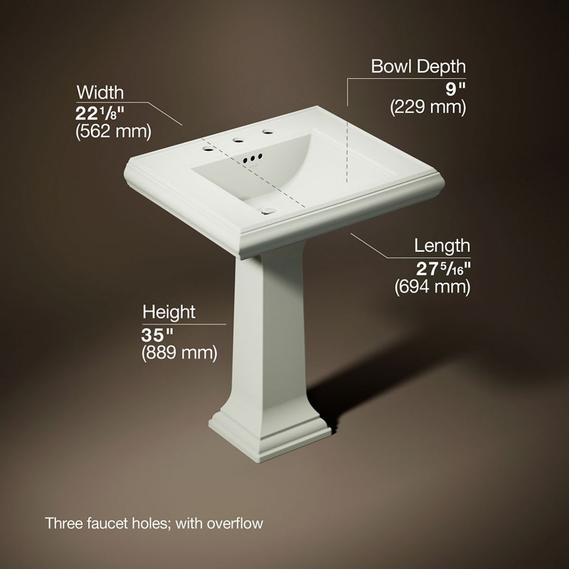Memoirs Classic 27-1/4" rectangular pedestal bathroom sink, Biscuit, 8" Centers
