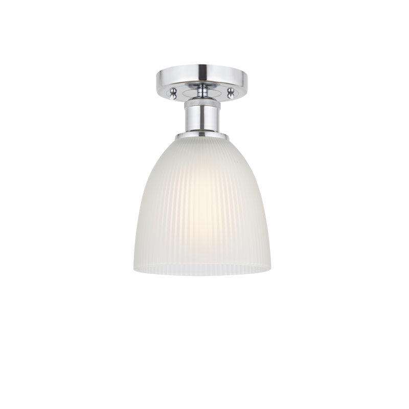 Plafonnier semi-encastré en verre Philomene, Chrome poli, H 9,13 po x l 6 po x P 6 po, Blanc