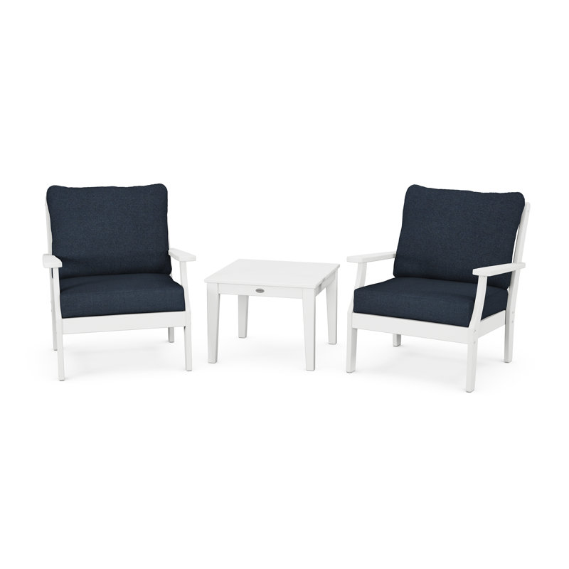 Braxton 3-Piece Deep Seating Set, Marine Indigo Revolution®, White
