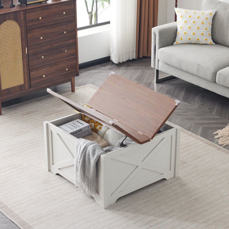 Table basse Farmhouse avec grand compartiment de rangement caché