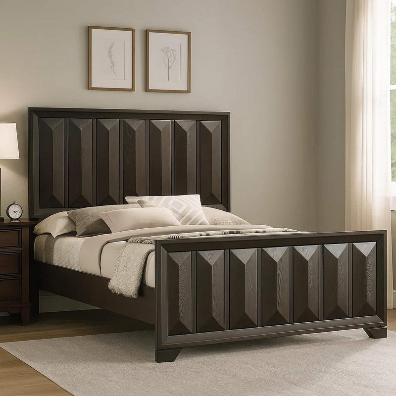 Mobilier de chambre à coucher de style moderne avec tête de lit grand espresso 1pc, Grand lit