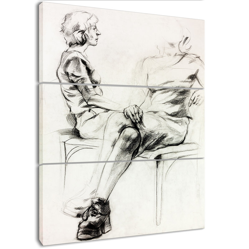 « féminin sketch », reproduction de dessin à multiples images sur toile tendue