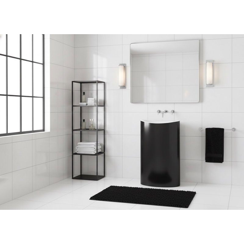 Vast Studio Aged Brass/White Freestanding Pedestal Sink – Sculpted Solid Surface Basin with Curved Modern Silhouette & Seamless Luxury Matte Finish
