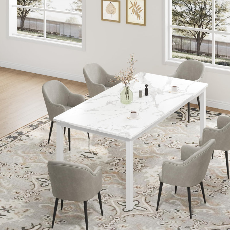 Industrial Dining Table for 6, Wooden Long Dinner Table with Mortise Tenon Design, Kitchen Table with Sturdy Metal Legs