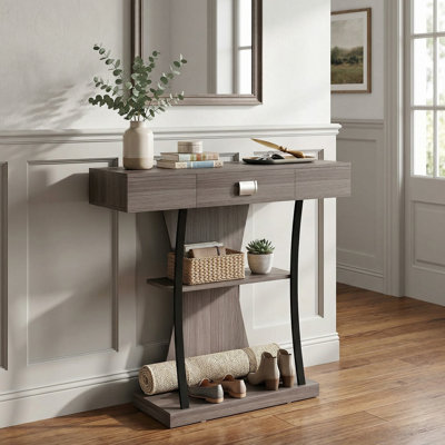 Console d'entrée robuste avec tiroir de rangement et tablettes ouvertes à 2 niveaux pour le couloir du salon