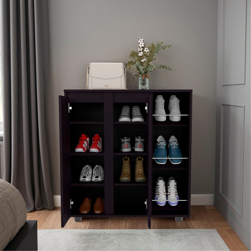 Étagère à chaussures Flippin H 36 po, 2 portes, 11 tablettes, wengé noir - chambre à coucher
