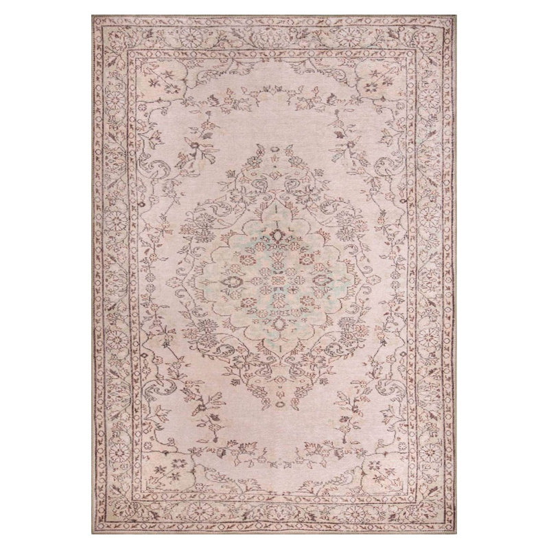 Tapis beige à motif tissé rétro, Rectangle 3 pi 10 po x 5 pi 3 po