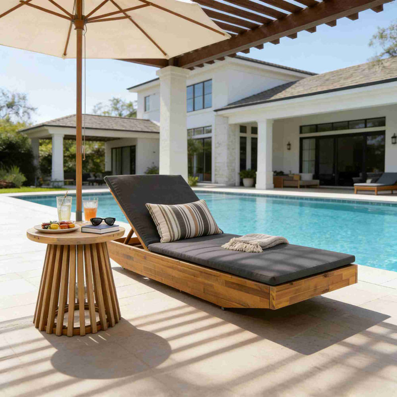 Outdoor Recliner with Water-Resistant Lounge Cushion, Dark Gray
