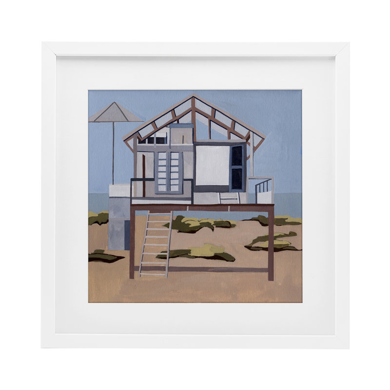 «Silent Shores Cabin», reproduction sous verre encadrée, design par Melissa Wang, H 13 po x l 13 po, Cadre blanc côtier