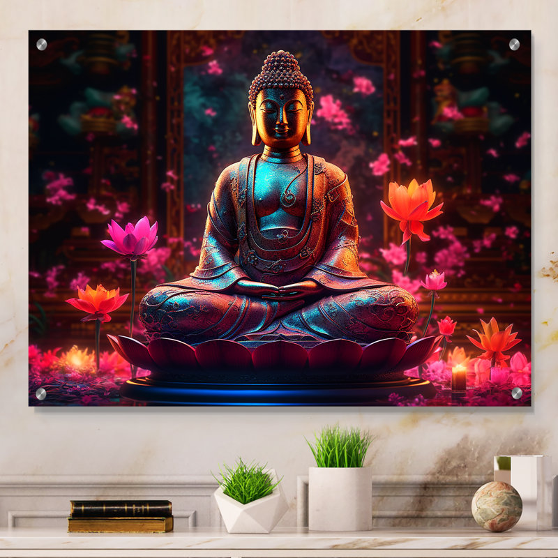 Starlight Buddha I - Art mural moderne paysage acrylique, H 12 po x l 20 po