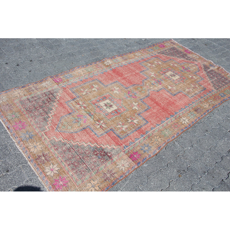 Tapis rétro en laine - motif unique de style Oushak antique d'Anatolie parfait pour les salons et la décoration intérieure