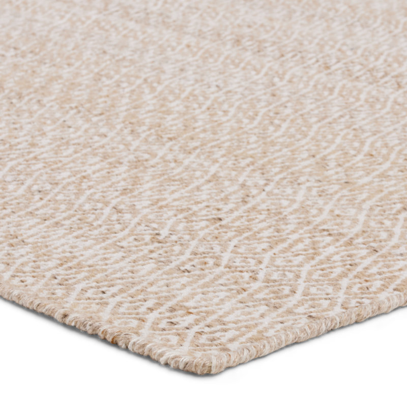 Tapis crème / brun clair à motif de treillis fabriqué à la main Schwandt Imogen, Rectangulaire 2 pi x 3 pi