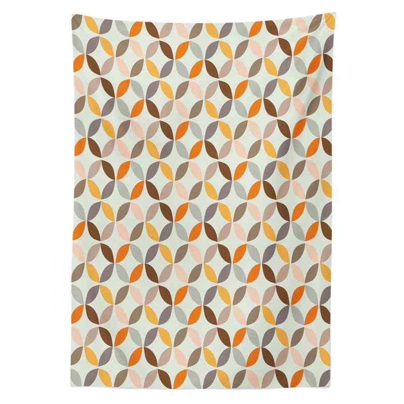 Geometric Circle Dining Room Kitchen Tablecloth, 70" L x 52" W, Orange