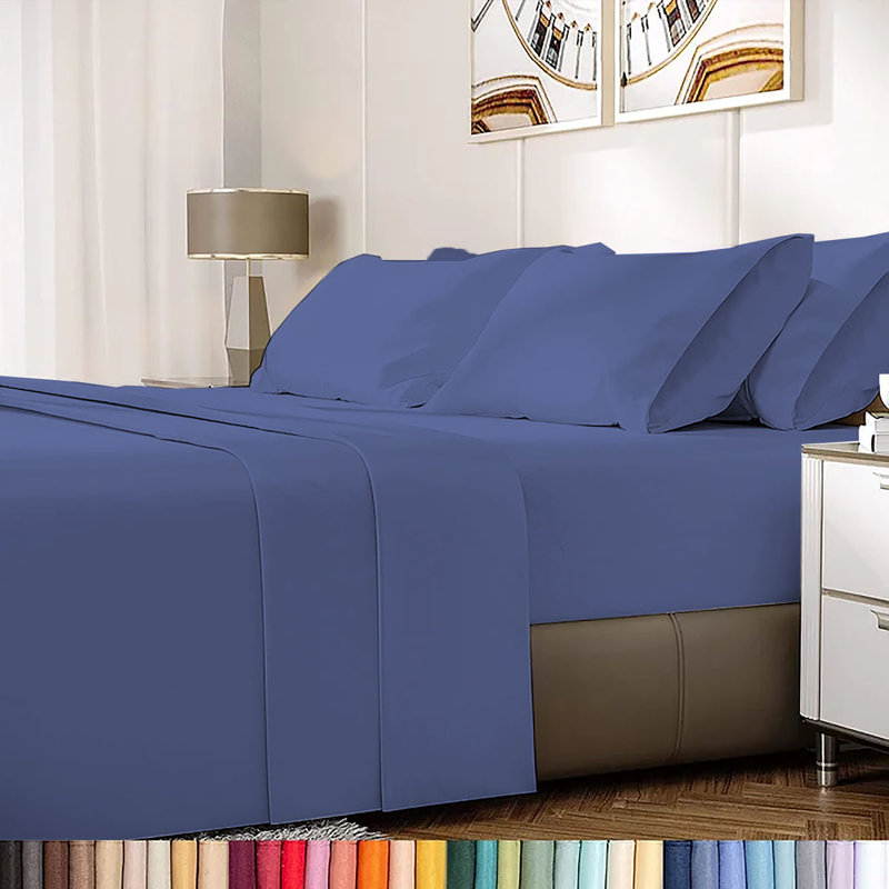 Ensemble de draps en rayonne de bambou 6 pièces , Ensemble de draps pour lit double + 1 drap-housse , Bleu-violet