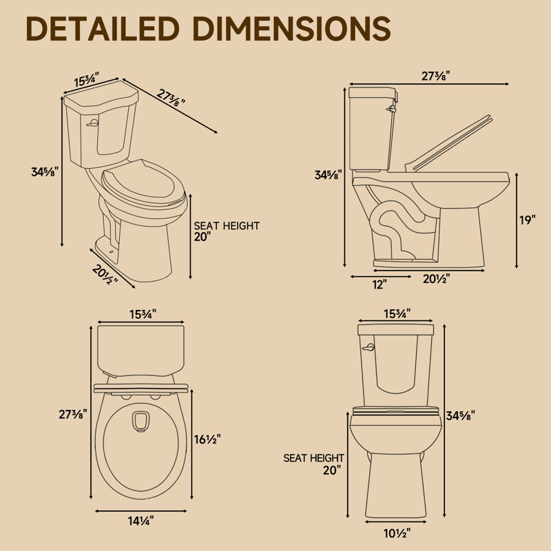 Compact Tall Toilet 19" ADA Comfort Height for Seniors, 1.28 GPF Single Flush Two Piece Toilet White, MAP 1000g, Glossy White
