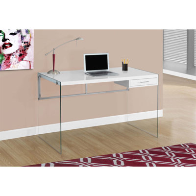 Modern Computer Desk With Storage Drawers, Tempered Glass And Glossy Laminate For Home Office Use