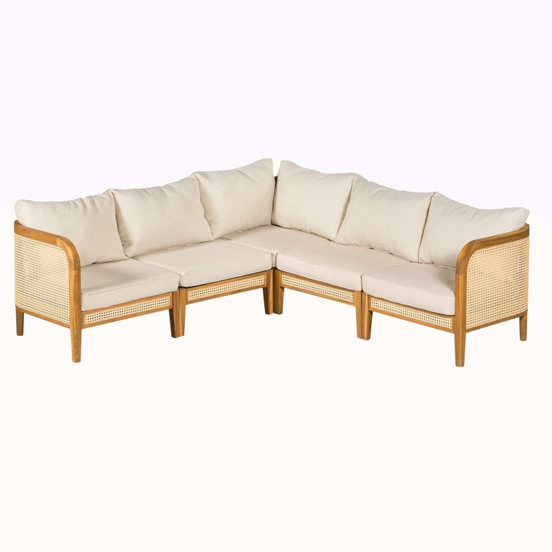 Outdoor 5 Seater V-Shaped Acacia Wood Sofa