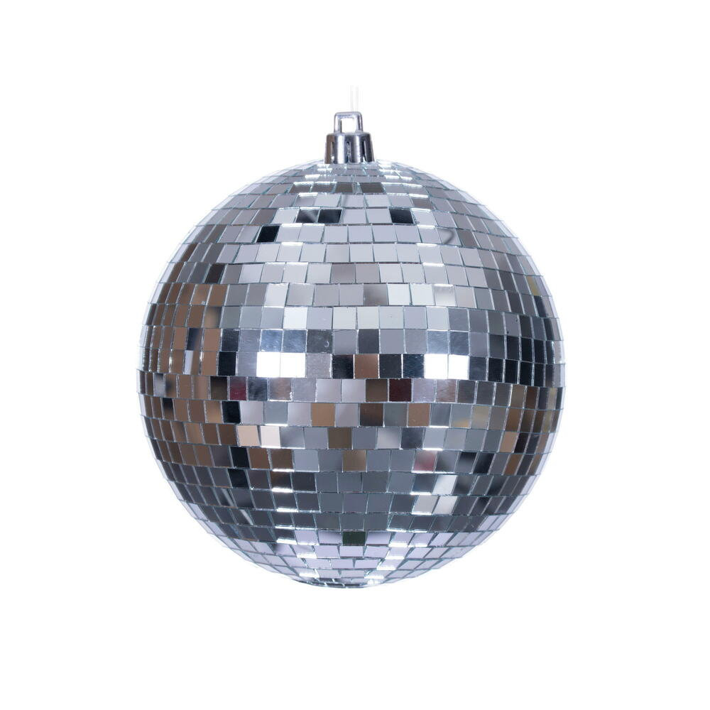 Mirror Ball Ornament, Silver, 4" H x 4" W x 4" D, 6
