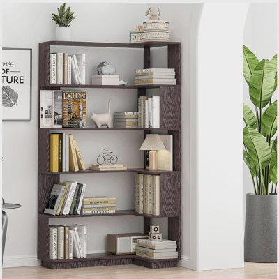 90cm (35.43") extended size Freestanding Corner Bookshelf For Living Room, Bedroom, home office, Wooden Bookcase with anti-drop panel and anti tipping device, Open storage Display cabinet 5 colors