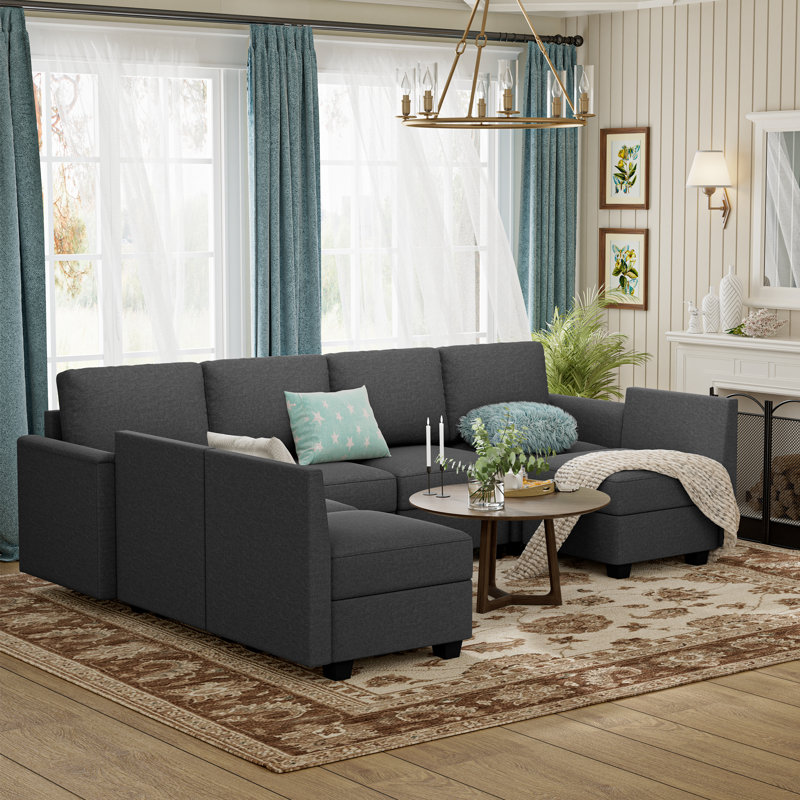 Canapé modulaire 120 po à 7 places avec rangement - mousse à mémoire de forme et ressorts ensachés, convenant aux salons de 14 pi x 16 pi