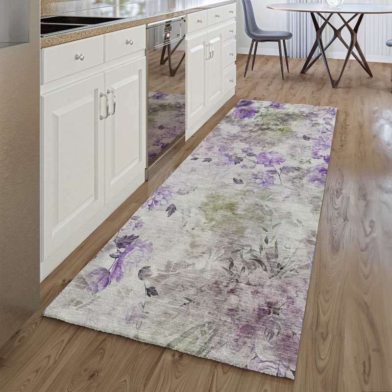 Premium Machine Washable Prisco Purple Rug, Runner 2'3" x 7'6"
